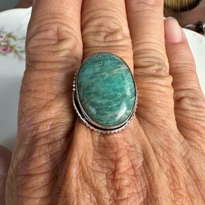 Amazonite Cab Sterling Silver Ring Size 10